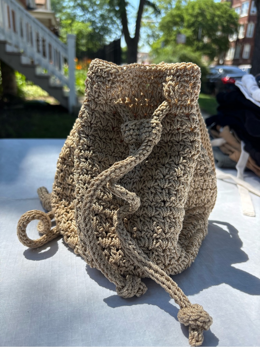The Sak Crochet Tote with Orange, Pink & Yellow Floral Lining - Picture 2 of 3